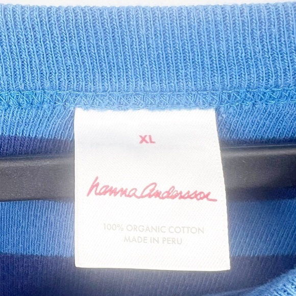 ✅ HANNA ANDERSSON NAVY AND BLUE STRIPED SHORT SLEEVE T-SHIRT ADULT X-LARGE - Picture 2 of 5